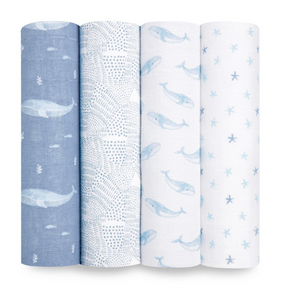 4pk ORGANIC muslin swaddles - oceanic