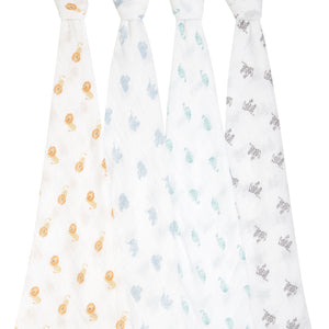 4pk ORGANIC muslin 4pk swaddles - animal kingdom