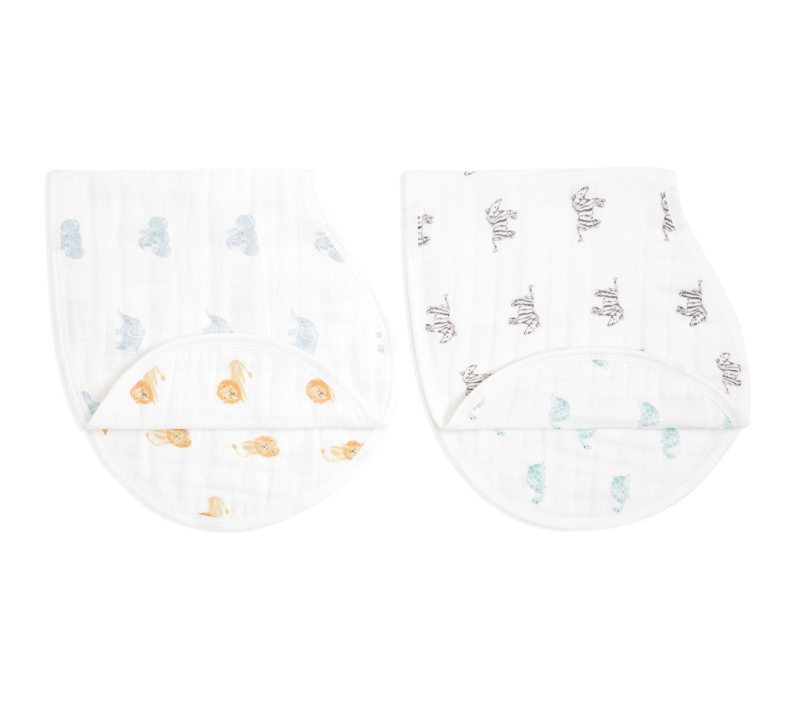 2pk ORGANIC muslin burpy bibs - animal kingdom
