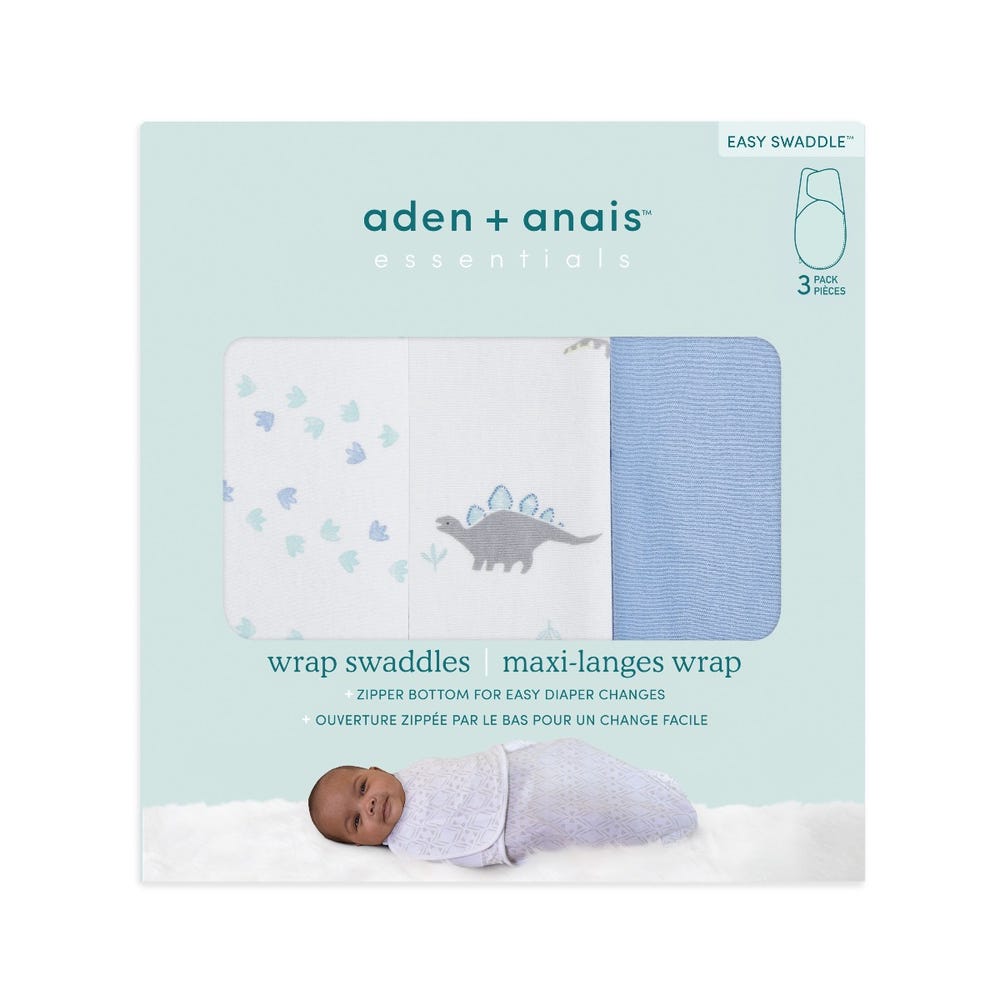aden + anais cotton essentials wrap swaddle 3pk - Dino Rama 4-6 months