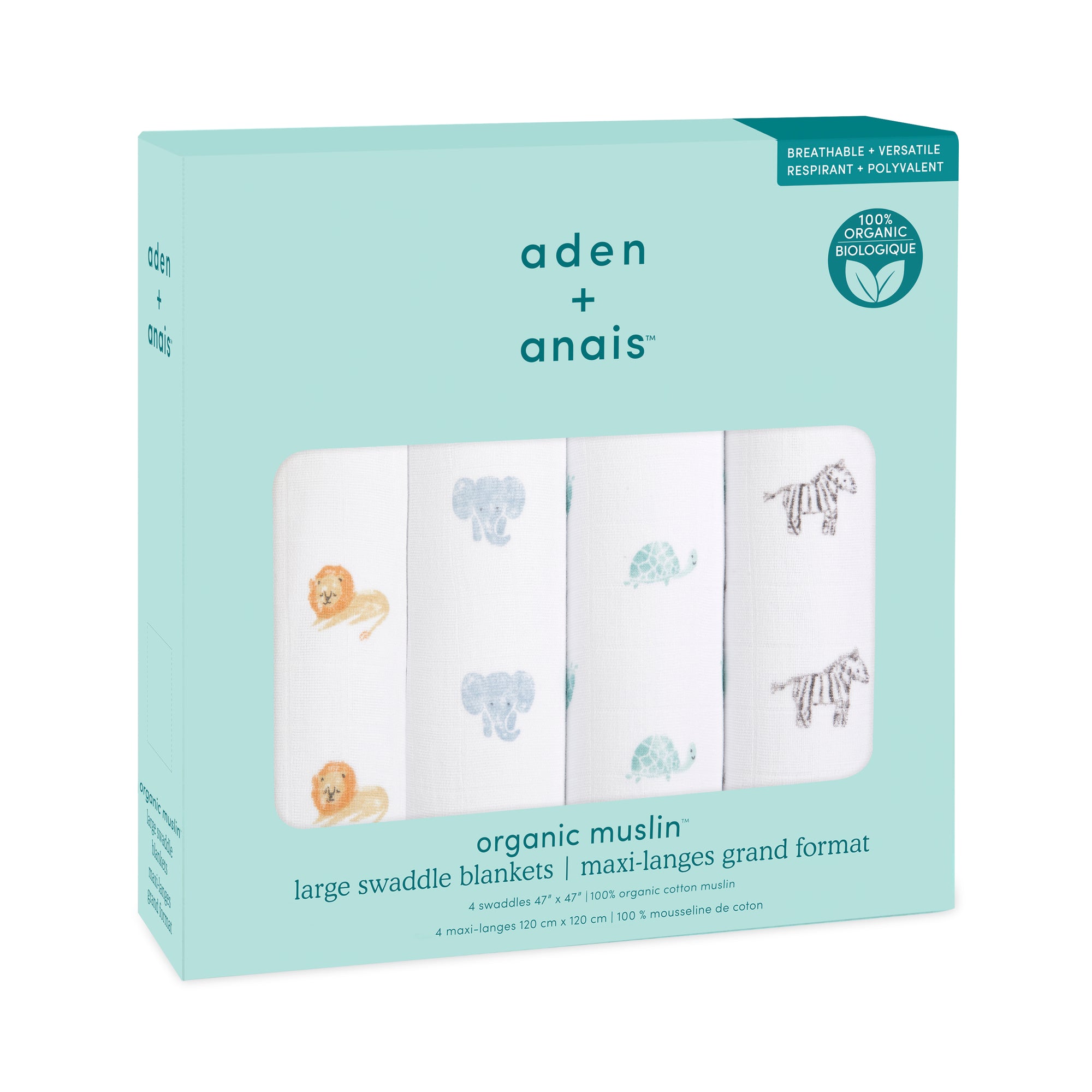 Aden + Anais animal kingdom ORGANIC 4-pack swaddles