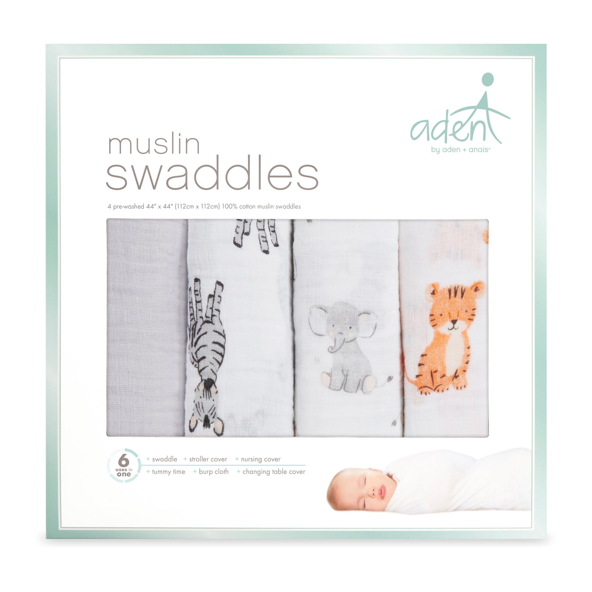 aden by aden + anais: safari babes classic muslin swaddles multi pack 4